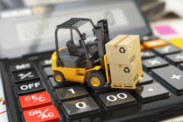 Forklift with boxes on a calculator
