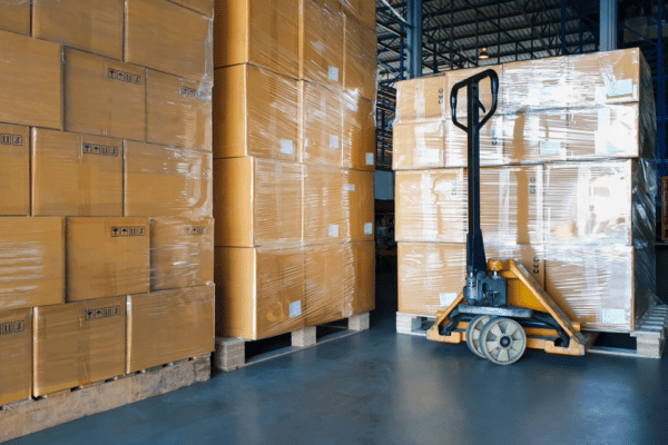 Boxes on a pallet in a warehouse